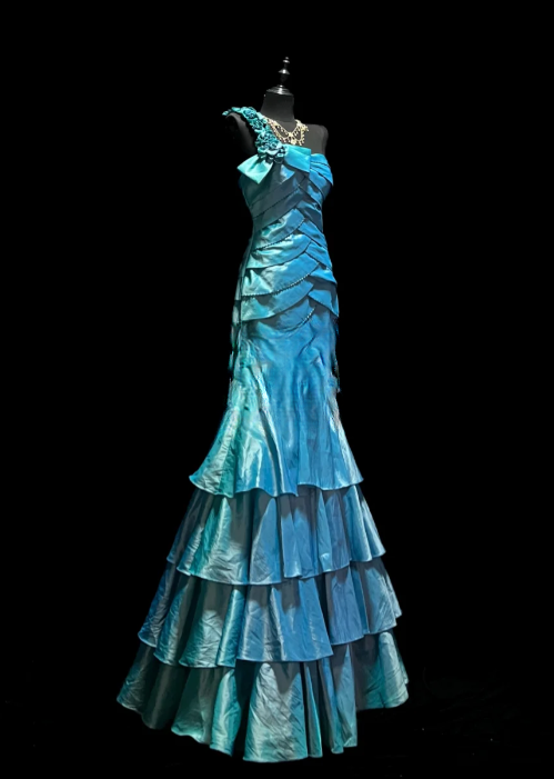 Chic Mermaid One Shoulder Tiered Satin Without Sleeves Long Prom Dress,Evening Dress GG5610
