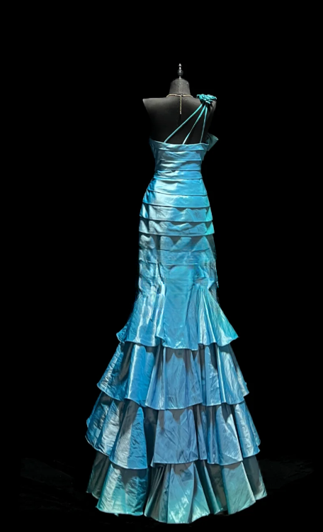 Chic Mermaid One Shoulder Tiered Satin Without Sleeves Long Prom Dress,Evening Dress GG5610