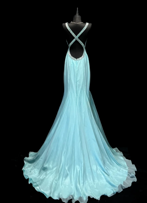 Chic A Line Satin Sequin Without Sleeves Long Prom Dress,Evening Dress GG5614