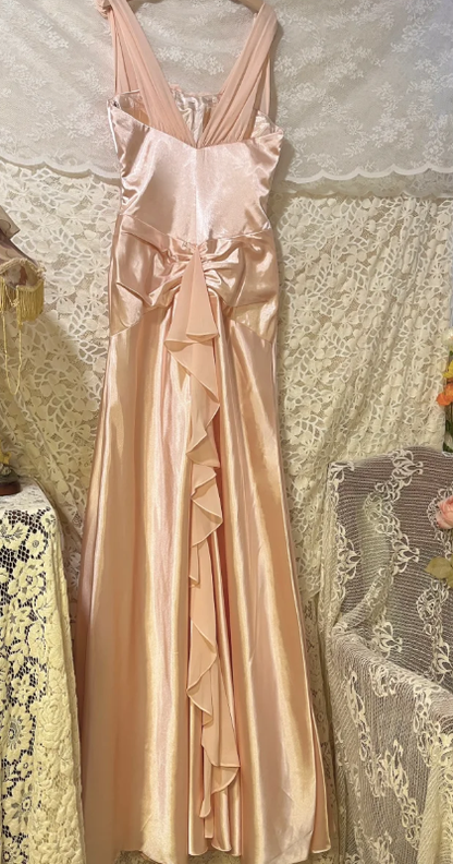 Pretty Mermaid V Neck Satin Chiffon Without Sleeves Long Prom Dress,Evening Dress GG5619