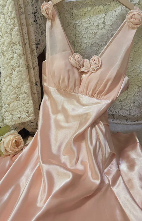 Pretty Mermaid V Neck Satin Chiffon Without Sleeves Long Prom Dress,Evening Dress GG5619