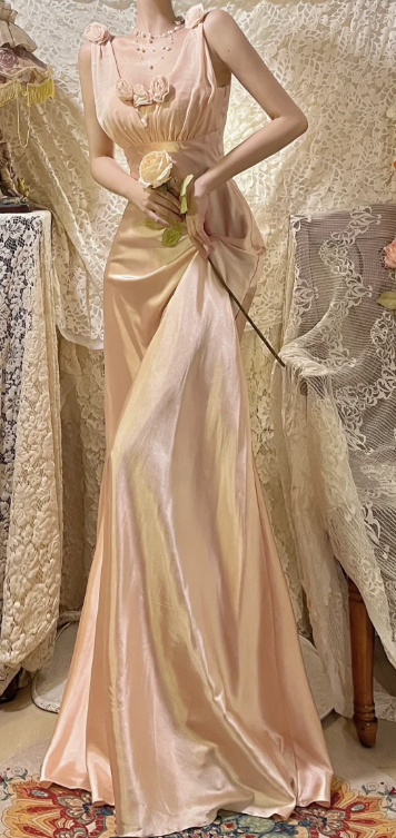 Pretty Mermaid V Neck Satin Chiffon Without Sleeves Long Prom Dress,Evening Dress GG5619