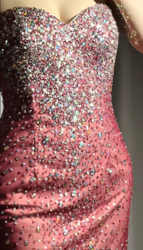 Shiny Mermaid Sweetheart Tulle Beaded Without Sleeves Long Prom Dress,Evening Dress GG5628