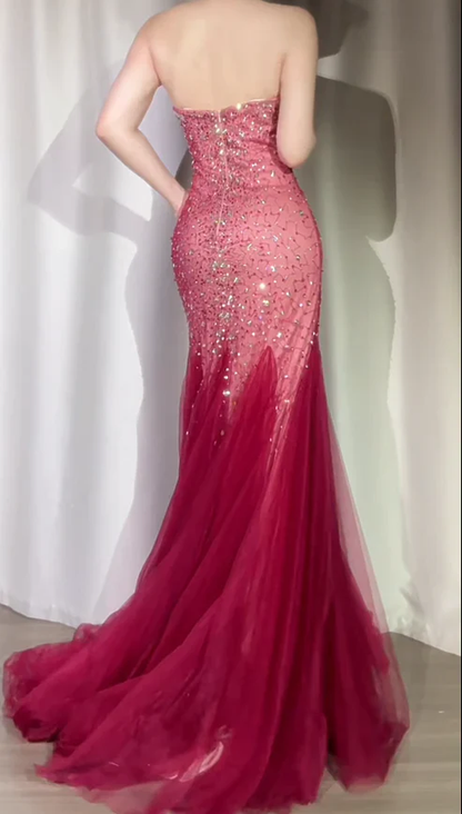 Shiny Mermaid Sweetheart Tulle Beaded Without Sleeves Long Prom Dress,Evening Dress GG5628