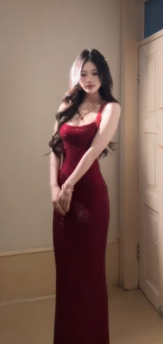 Sexy Mermaid Spaghetti Straps Burgundy Satin Sequin Without Sleeves Long Prom Dress,Evening Dress GG5642