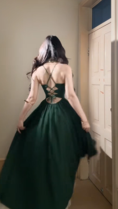Dark Green A Line Spaghetti Straps Satin Without Sleeves Long Prom Dress,Evening Dress GG5644
