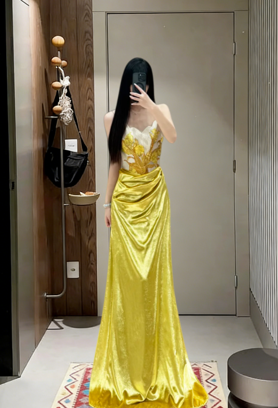 Unique Mermaid Strapless Satin Long Prom Dress,Evening Dress GG5662