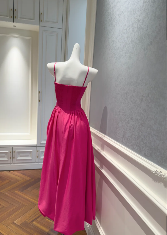 Pretty A Line Hot Pink Spaghetti Straps Satin Long Prom Dress,Evening Dress GG5797