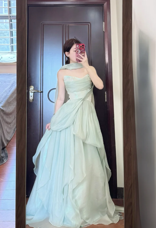 Pretty A Line Strapless Chiffon Long Prom Dress,Evening Dress GG5817