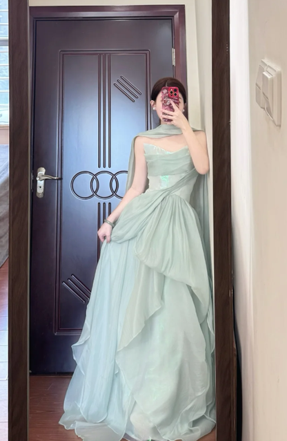 Pretty A Line Strapless Chiffon Long Prom Dress,Evening Dress GG5817