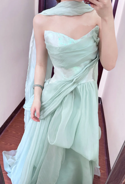 Pretty A Line Strapless Chiffon Long Prom Dress,Evening Dress GG5817