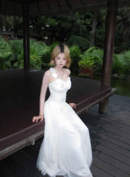 Sweet A Line White One Shoulder Satin Tulle Long Prom Dress,Evening Dress GG5819