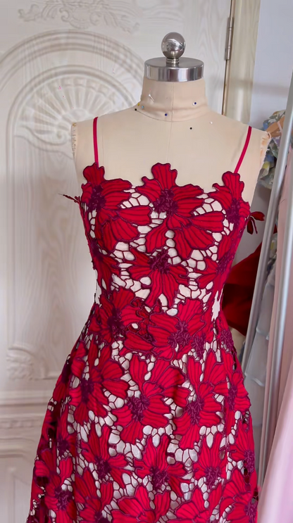 Charming Spaghetti Straps A-Line Prom Dress Appliques Long Evening Dress GG5828