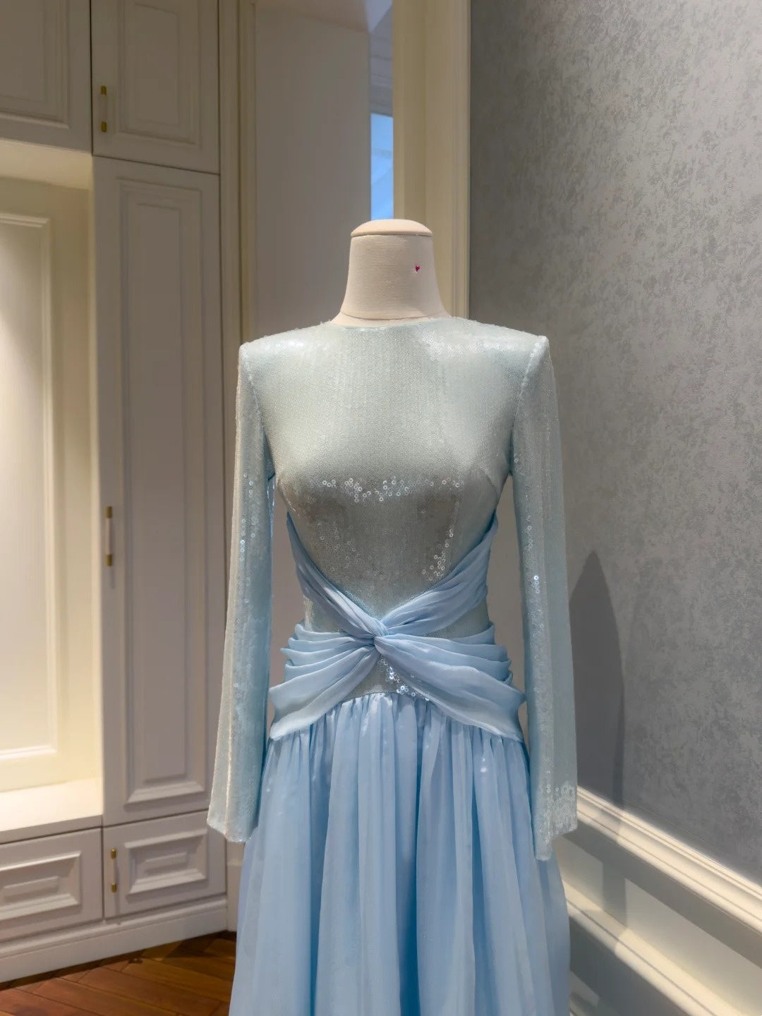 Trendy Jewewl Neck Blue Prom Dress Long Sleeve Sequins A-Line Evening Dress GG5831