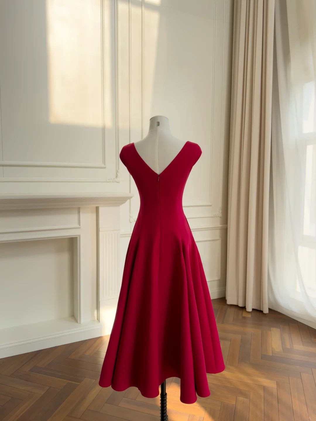 Sexy Square Neck Red Prom Dress Satin A-Line Evening Dress GG5832