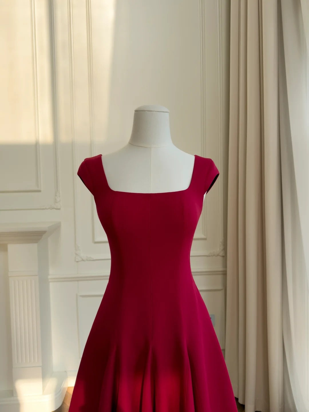 Sexy Square Neck Red Prom Dress Satin A-Line Evening Dress GG5832