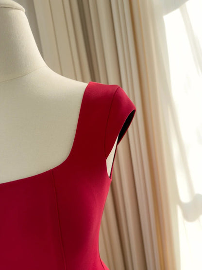 Sexy Square Neck Red Prom Dress Satin A-Line Evening Dress GG5832