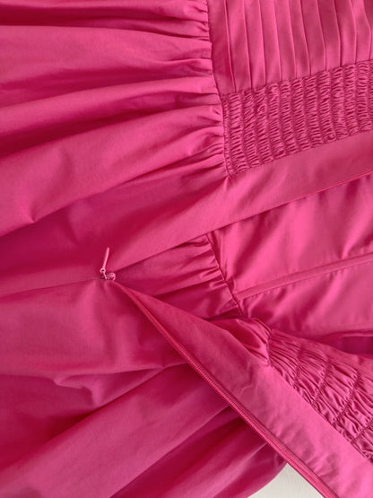 Simple Spaghetti Straps Hot Pink Prom Dress Slit Pleated A-Line Evening Dress GG5835