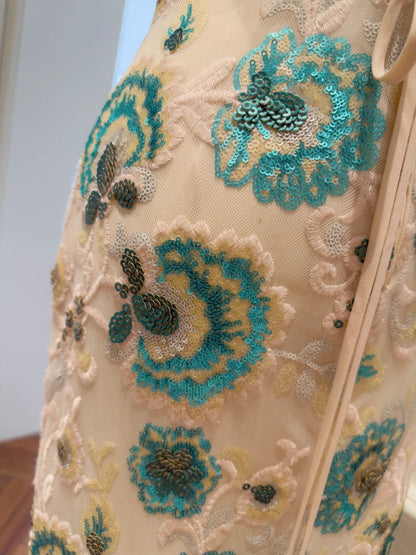 Vintage Spaghetti Straps Embroidered Prom Dress Sequins Mermaid Evening Dress GG5840