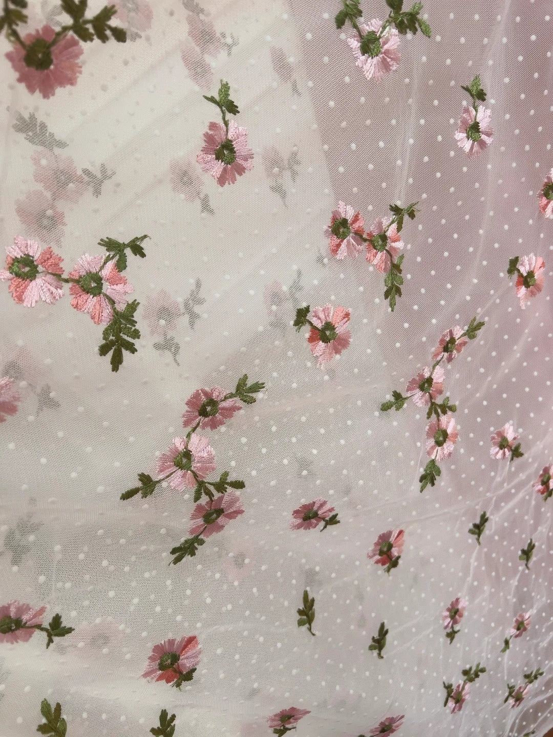 Sweet V Neck Pink Prom Dress Floral Polka Dots A-Line Evening Dress GG5844