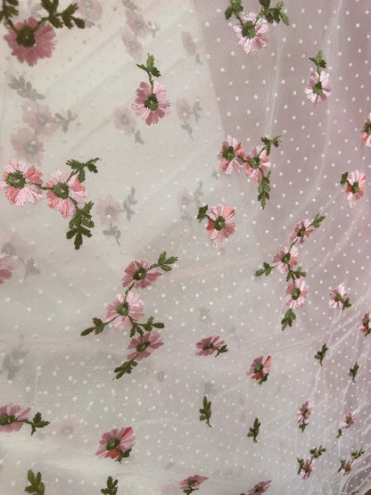 Sweet V Neck Pink Prom Dress Floral Polka Dots A-Line Evening Dress GG5844