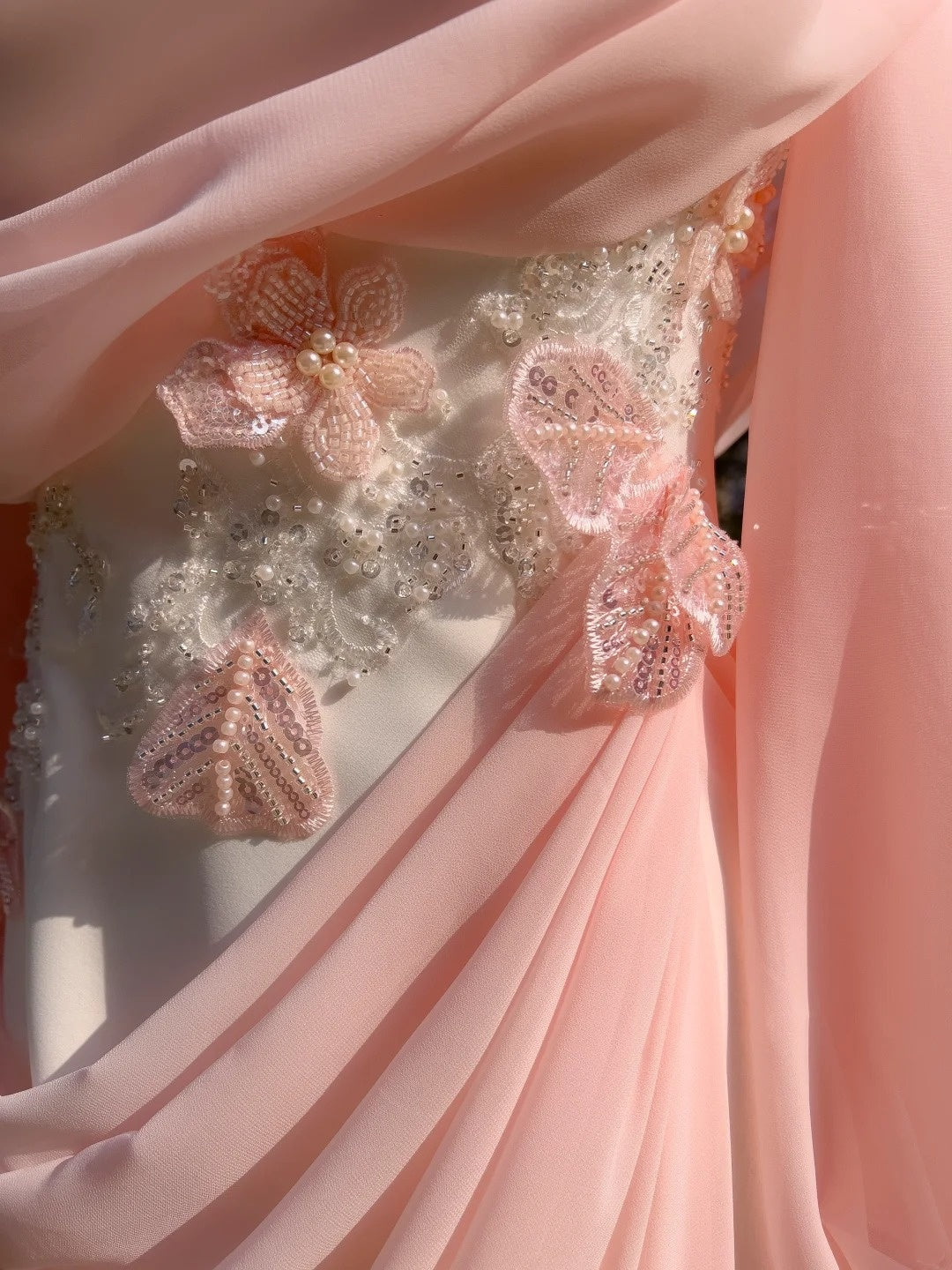 Brilliant Sweetheart Neck Pink Prom Dress Long Sleeve Beading Sheath Evening Dress GG5849
