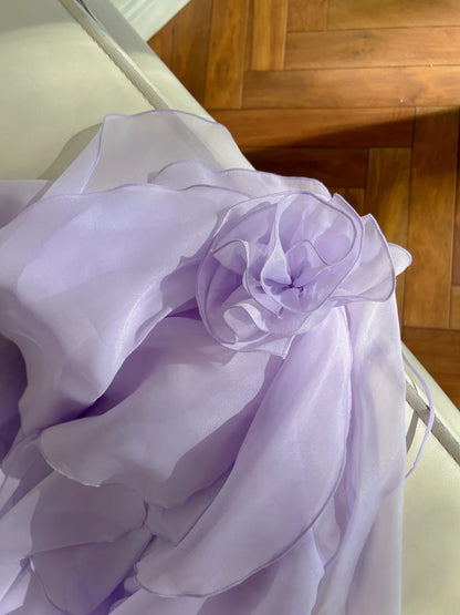 Charming Halter Neck Purple Prom Dress 3D Flower Ruffles Evening Dress GG5851