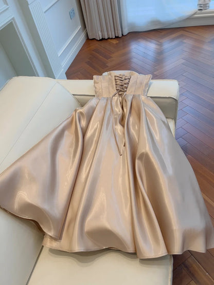 Trendy Light Blue Prom Dress Spaghetti Straps Satin A-Line Evening Dress GG5853