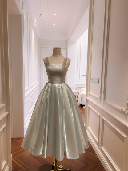 Trendy Light Blue Prom Dress Spaghetti Straps Satin A-Line Evening Dress GG5853
