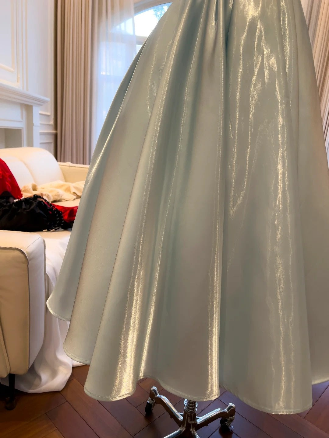Trendy Light Blue Prom Dress Spaghetti Straps Satin A-Line Evening Dress GG5853