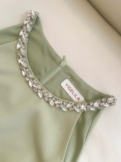 Luxurious Beaded Halter Neck Prom Dress Green Long Evening Dress GG5862