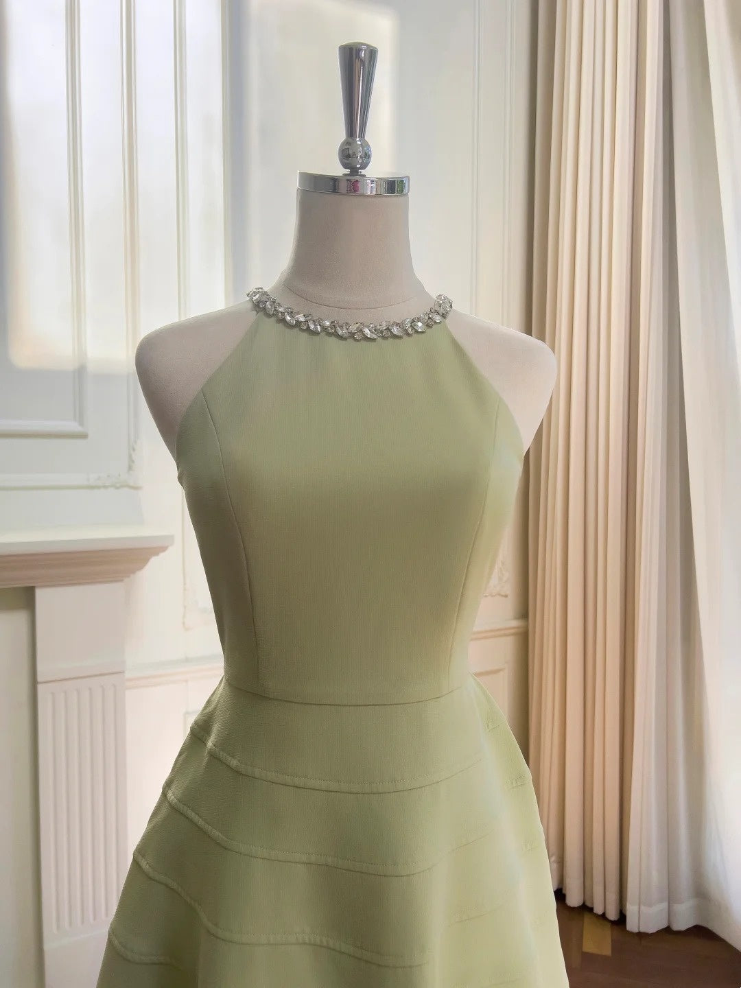 Luxurious Beaded Halter Neck Prom Dress Green Long Evening Dress GG5862