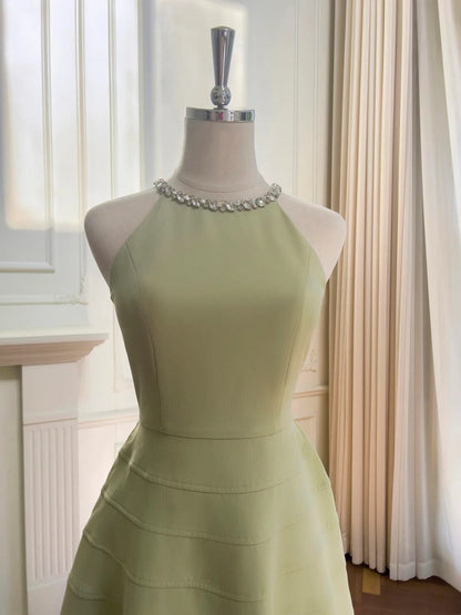 Luxurious Beaded Halter Neck Prom Dress Green Long Evening Dress GG5862