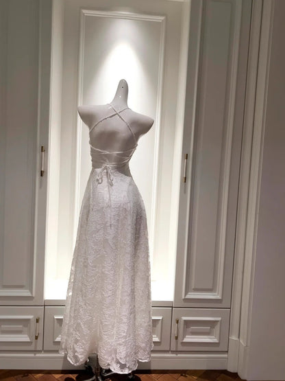 Graceful Halter Neck White Prom Dress A-Line Long Evening Dress GG5871