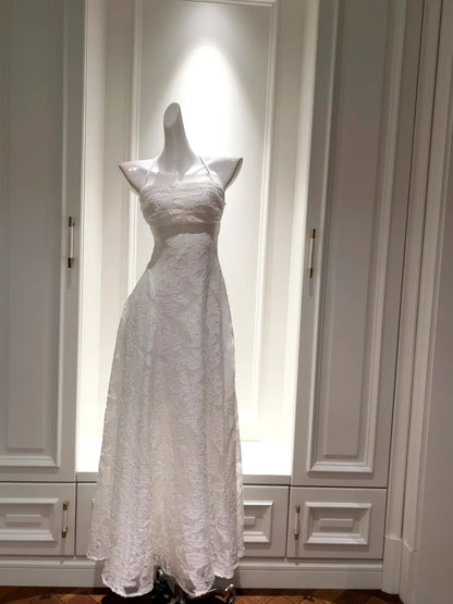 Graceful Halter Neck White Prom Dress A-Line Long Evening Dress GG5871