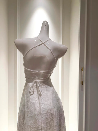 Graceful Halter Neck White Prom Dress A-Line Long Evening Dress GG5871