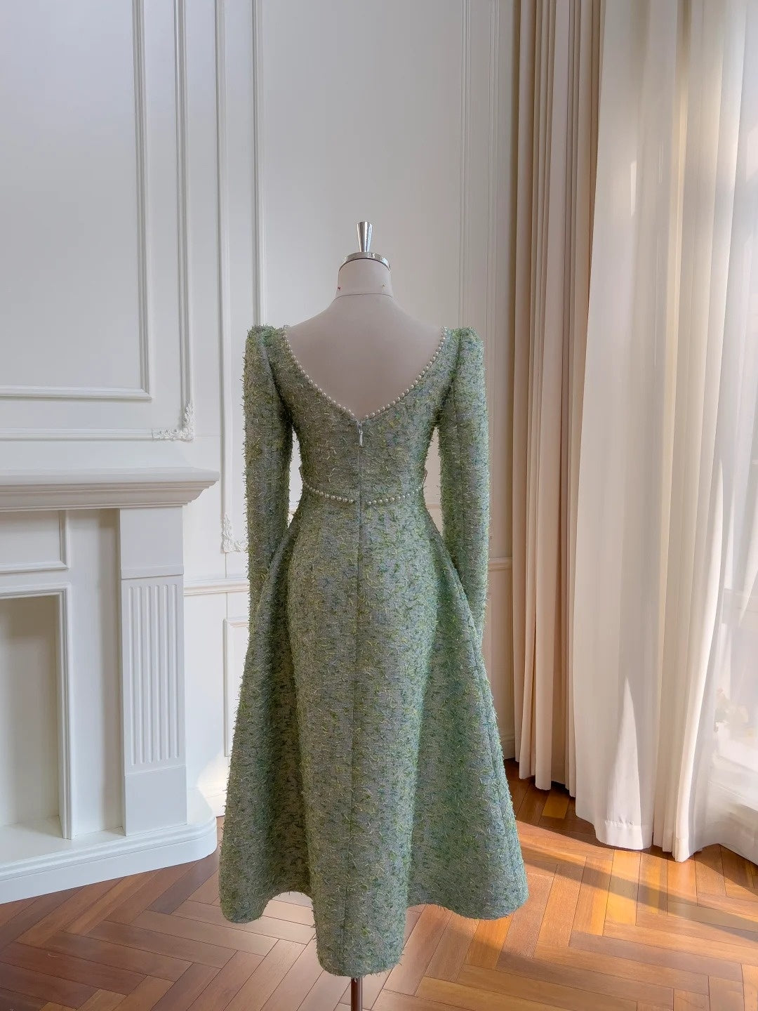 Graceful Green Prom Dress Long Sleeve Beads A-Line Evening Dress GG5878