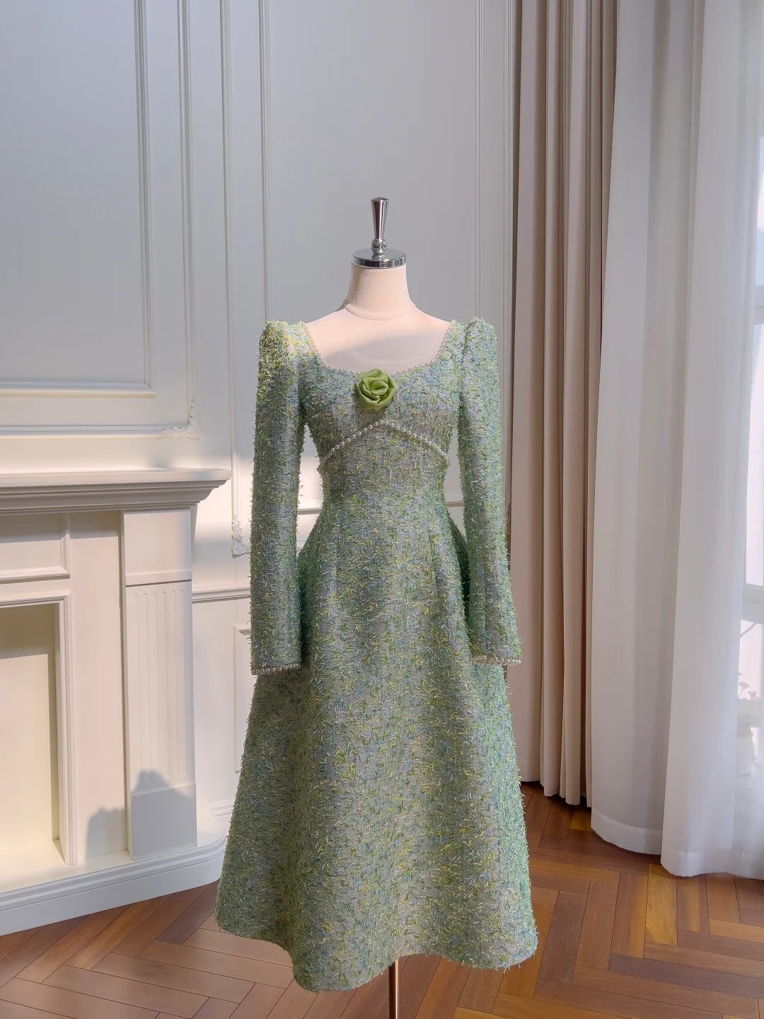 Graceful Green Prom Dress Long Sleeve Beads A-Line Evening Dress GG5878
