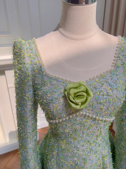 Graceful Green Prom Dress Long Sleeve Beads A-Line Evening Dress GG5878