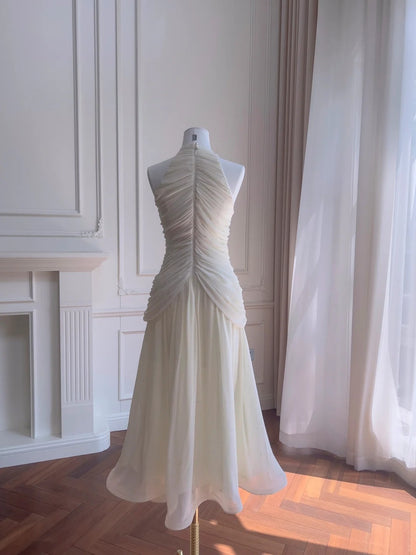 Trendy Beaded White Prom Dress Sequins A-Line Long Evening Dress GG5879