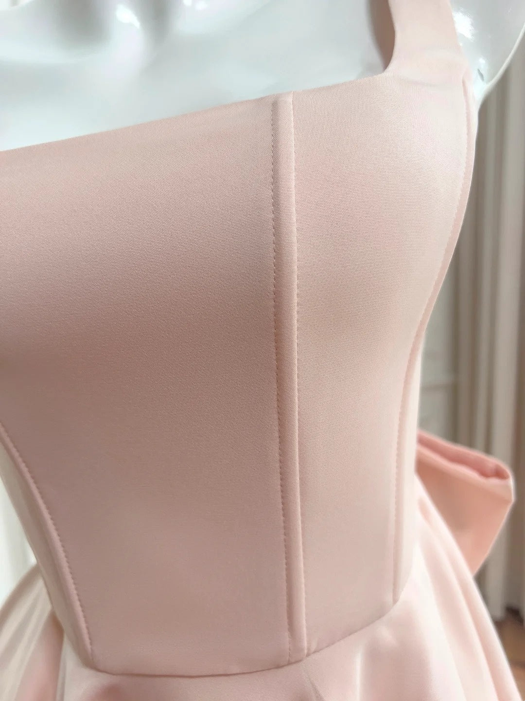 Charming Spaghetti Straps Homecoming Dress Pink Bow Birthday Dress Satin Tulle A-Line Mini Dress GG5880