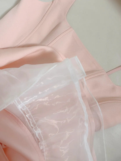 Charming Spaghetti Straps Homecoming Dress Pink Bow Birthday Dress Satin Tulle A-Line Mini Dress GG5880