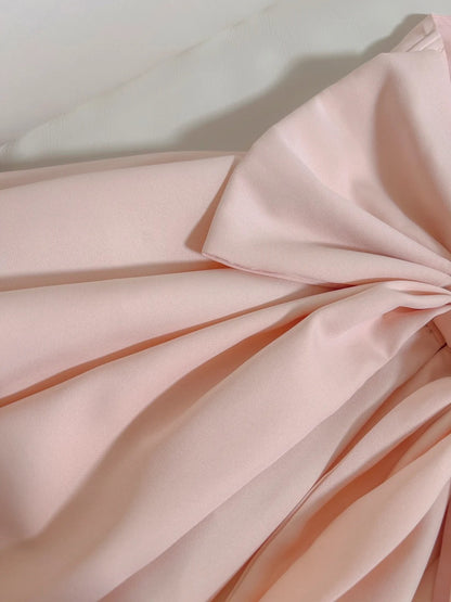 Charming Spaghetti Straps Homecoming Dress Pink Bow Birthday Dress Satin Tulle A-Line Mini Dress GG5880