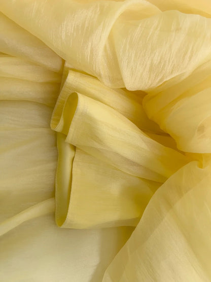 Chic Short Sleeve Yellow Prom Dress Ruffles Tulle A-Line Evening Dress GG5881