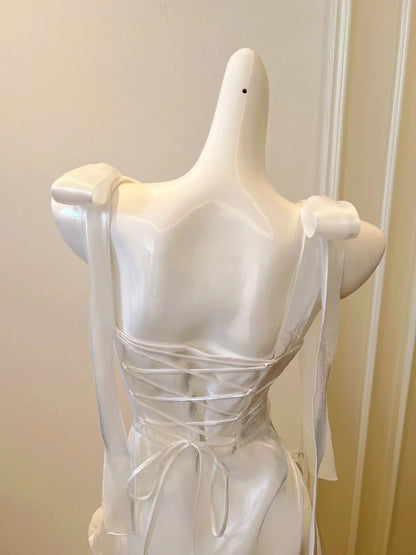 Lustrous Bows White Prom Dress Satin Long Evening Dress GG5883