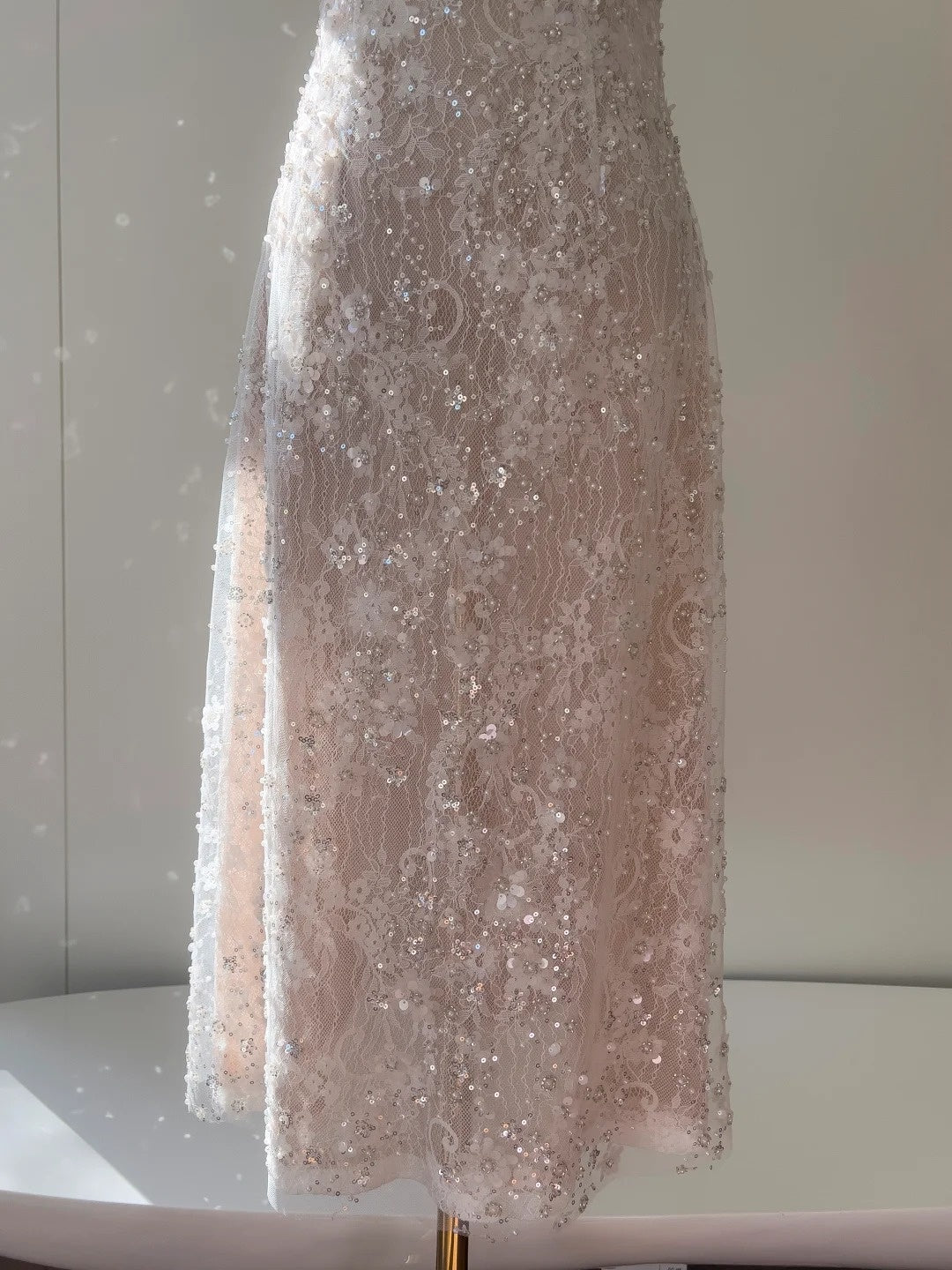 Sparkly Short Sleeve Light Pink Prom Dress Lace Sequins A-Line Evening Dress GG5892