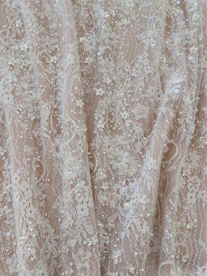 Sparkly Short Sleeve Light Pink Prom Dress Lace Sequins A-Line Evening Dress GG5892