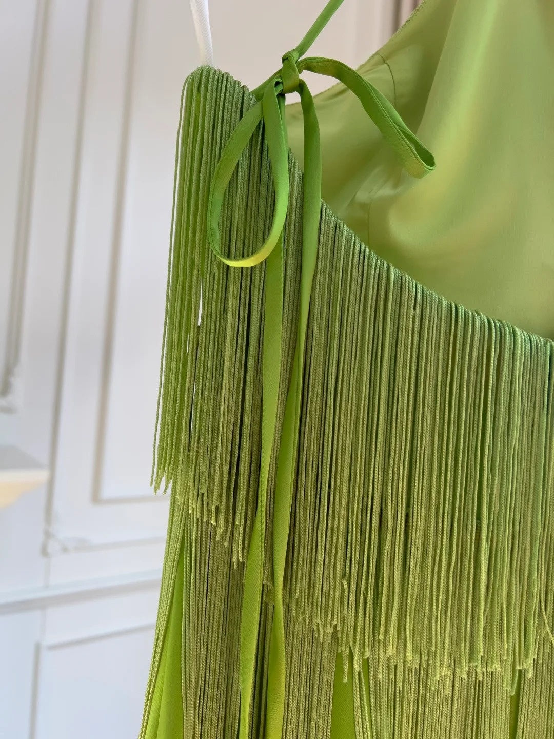 Retro Halter Neck Green Prom Dress Tassel A-Line Evening Dress GG5893