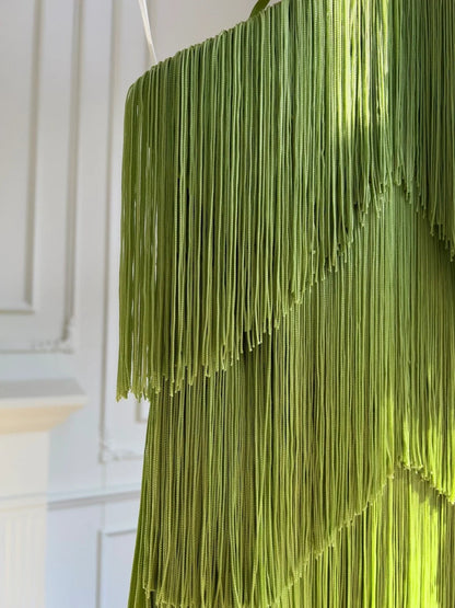 Retro Halter Neck Green Prom Dress Tassel A-Line Evening Dress GG5893