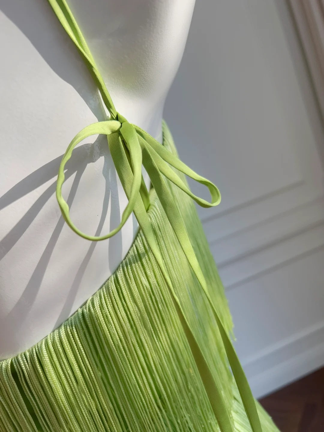 Retro Halter Neck Green Prom Dress Tassel A-Line Evening Dress GG5893